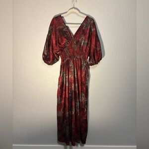 ByVINNIK Bohemian Red Floral Colla Voce Maxi Dress with V-Neck Cut ❤️Sexy Luxury